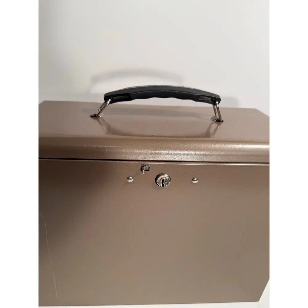 Vintage Rockway Metal File Box Tan 13.5” x 5” x 8.75” Security
